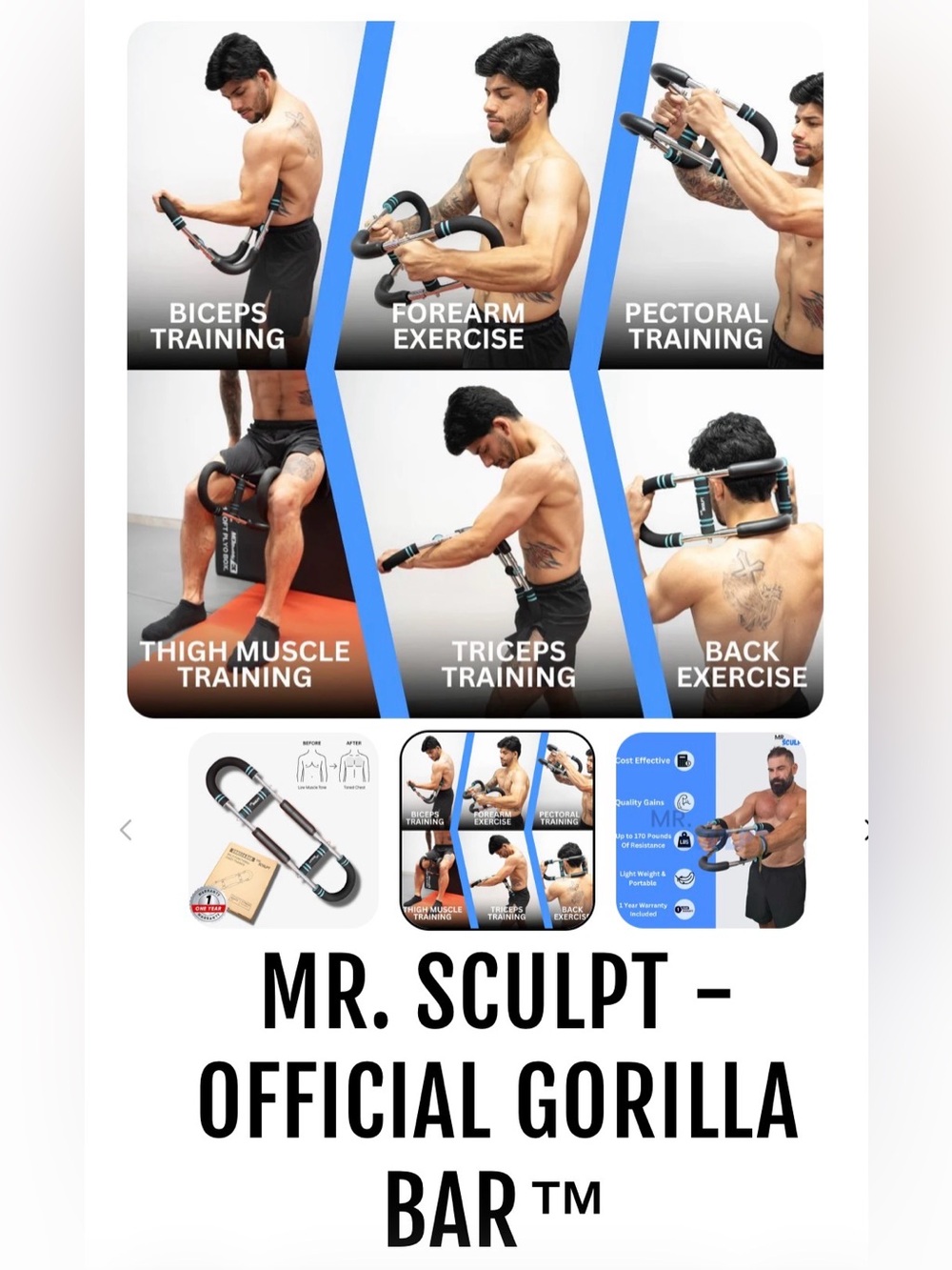 Mr. Sculpt Gorilla Bar Adjustable 30–120 LB Resistance Home Gym Trainer